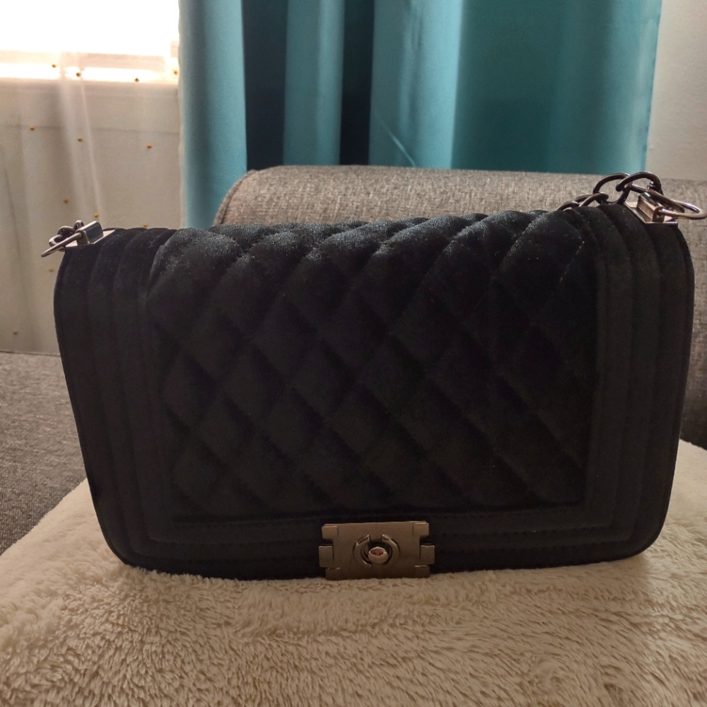 Velvet Quilt Print Handbag